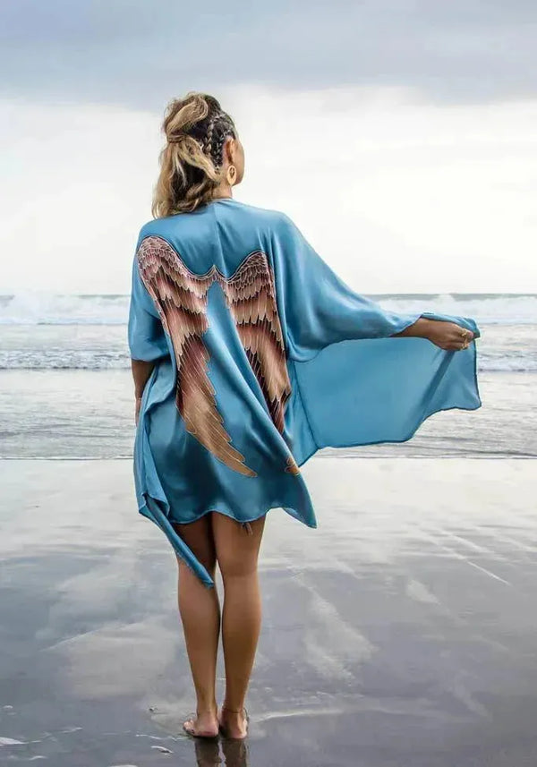 The Classic Angel Wing Kimono Silk - Ice Blue 85cm