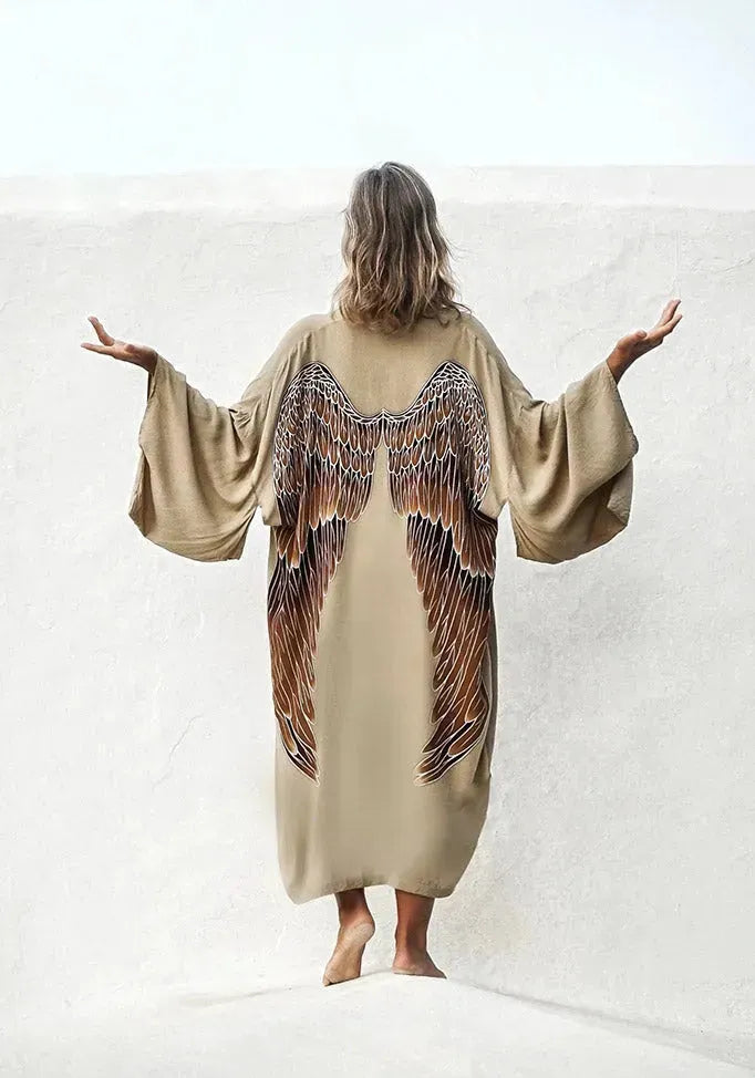 The Classic Angel Wing Kimono Viscose - Eucalyptus 115 cm
