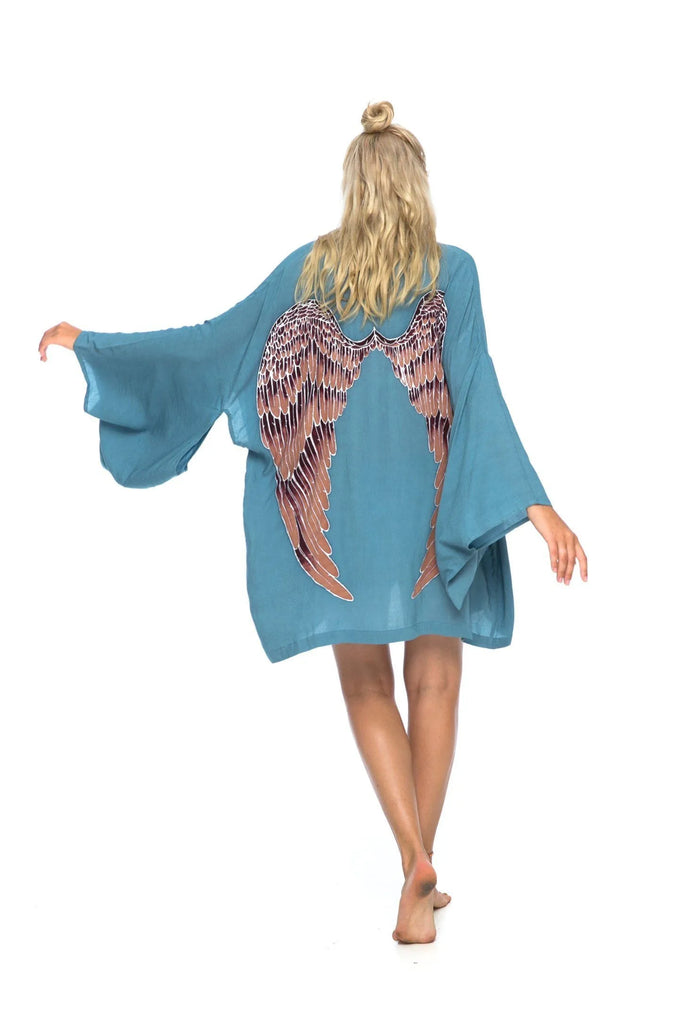 Viscose - Ice-blue with Aubergine Wings