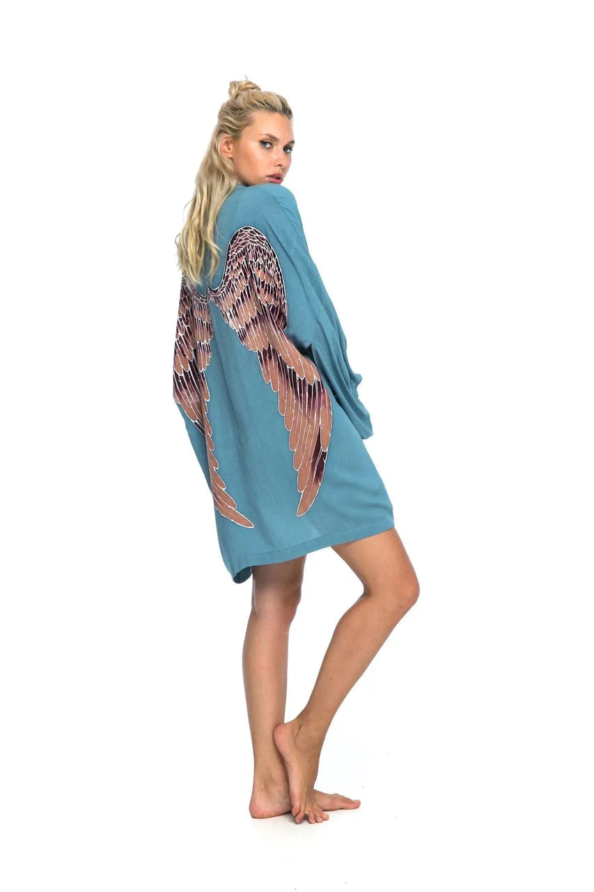 The Classic Angel Wing Kimono Viscose - Ice Blue Aubergine - 75