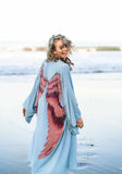 The Classic Angel Wing Kimono Viscose - Ice Blue w/ Aubergine Wings - 115cm