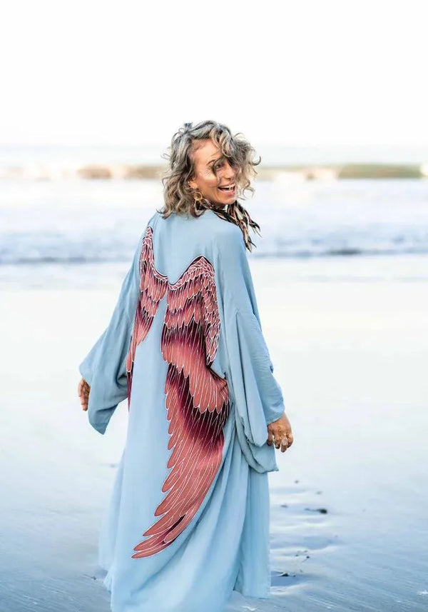 The Classic Angel Wing Kimono Viscose - Ice Blue 115cm