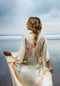 Short-Long Angel Wing Kaftan Luxe - Cream with Rainbow Pastel Wings SM