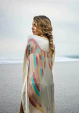 SHORT LONG ANGEL WING KAFTAN LUXE - CREAM WITH RAINBOW PASTEL - S/M