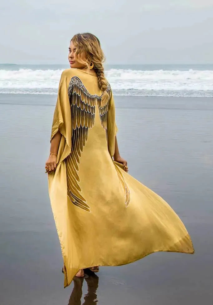 SHORT LONG ANGEL WING KAFTAN VISCOSE - GOLDEN GODDESS - XS/S