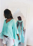 SHORT LONG ANGEL WING KAFTAN EVERYDAY - AQUA W/ SILVER WARRIOR PASTEL WINGS - SM