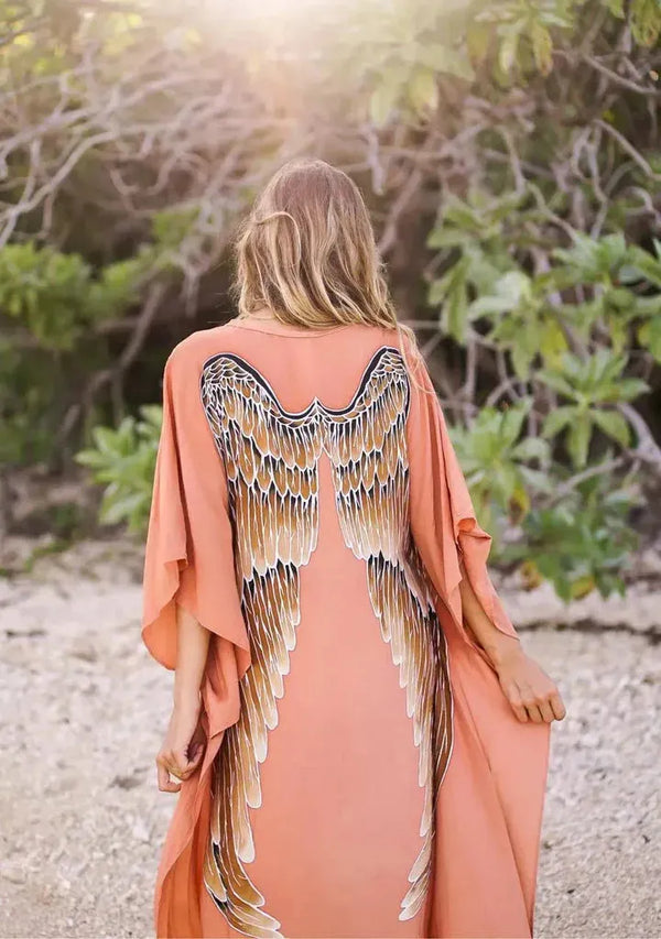 SHORT LONG ANGEL WING KAFTAN VISCOSE - DESERT ORANGE - S/M