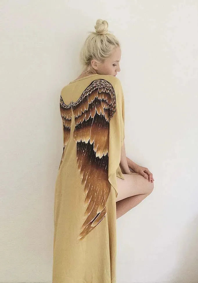 SHORT LONG ANGEL WING KAFTAN VISCOSE - GOLDEN GODDESS - XS/S