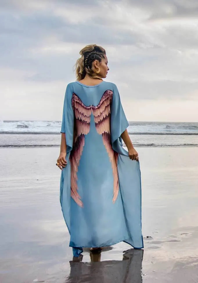 Viscose - Ice-blue with Aubergine Wings