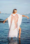 Short-Long Angel Wing Kaftan Viscose White Rainbow Pastel M/L