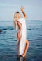 Short-Long Angel Wing Kaftan Viscose White Rainbow Pastel M/L