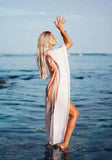 Short-Long Angel Wing Kaftan Viscose White Rainbow Pastel M/L