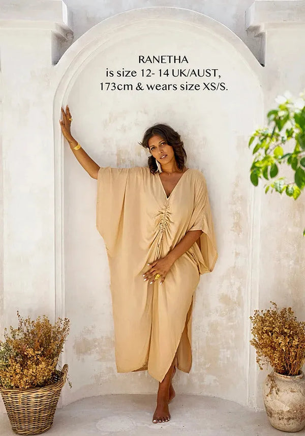 Archangel Gabriel Goddess Kaftan Everyday - Hand-painted On Viscose Golden Goddess with Caramel Wings XSS