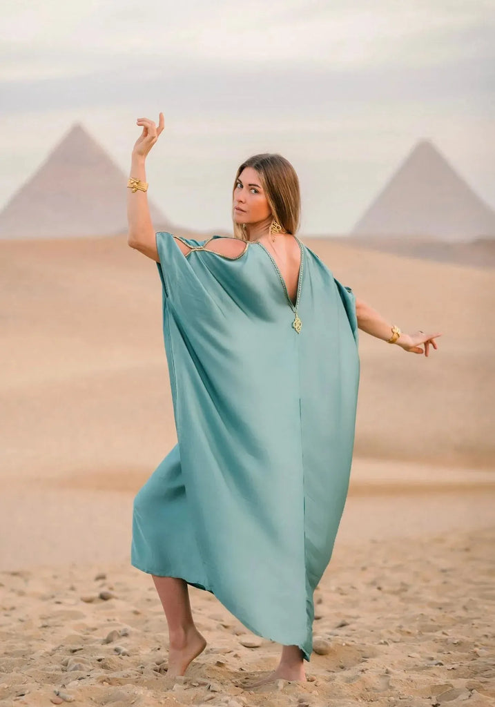 Serpent Temple Kaftan Viscose Satin - Dendera Blue - S/M