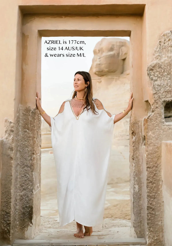 Serpent Temple Kaftan Rayon Silk - Priestess White - XS/S