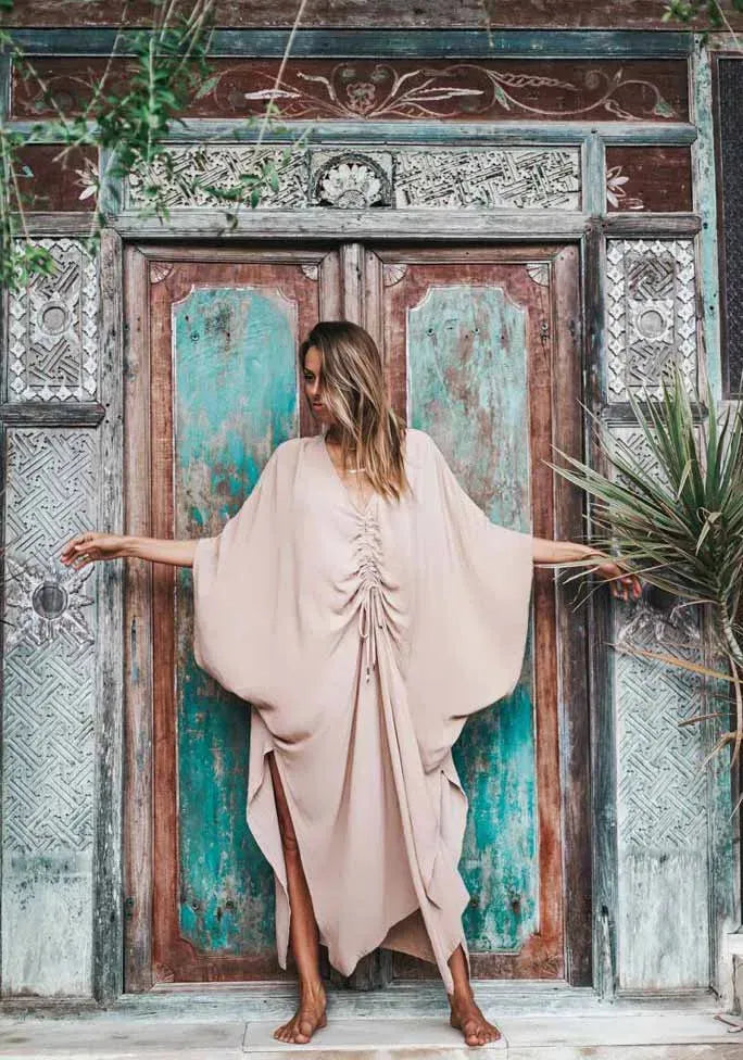 Archangel Gabriel Goddess Kaftan Everyday - Hand-painted On Viscose Earth XXS