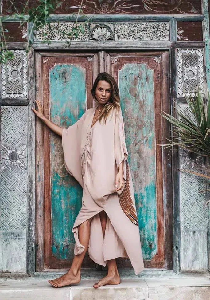 Archangel Gabriel Goddess Kaftan Everyday - Hand-painted On Viscose Earth XXS