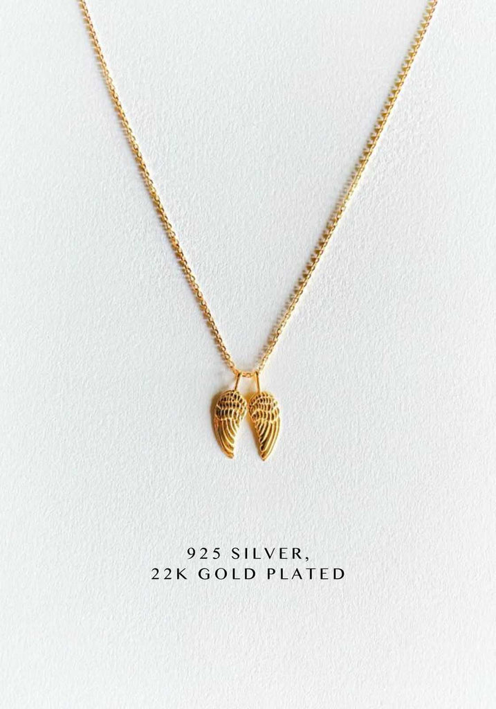 14K Yellow Gold Heart with Angel Wings Necklace - Gracious Rose Jewelry